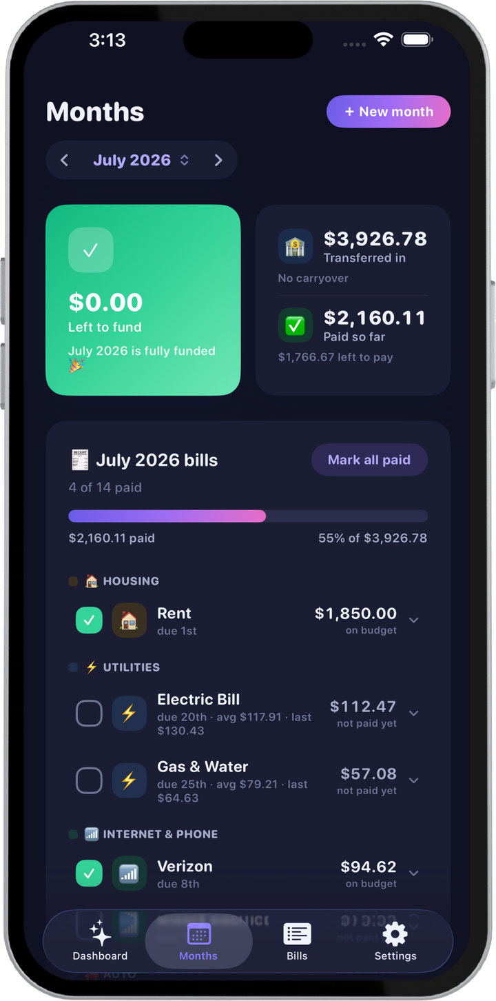 BillsPaid app on iPhone
